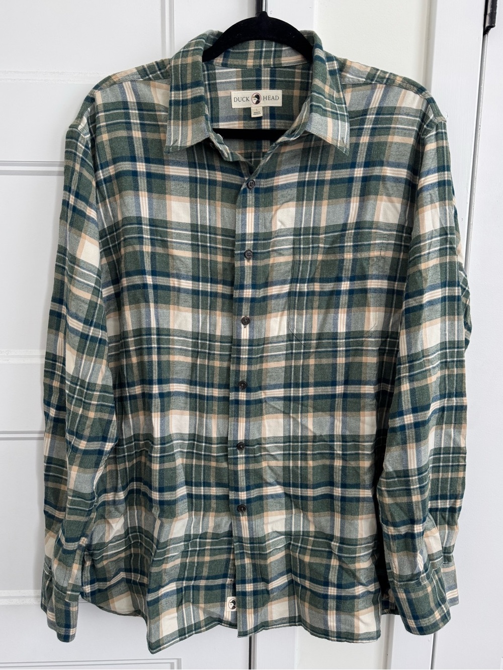 Duck Head Cotton Flannel Sport Long Sleeve Shirt in Draper Plaid / Dark Olive